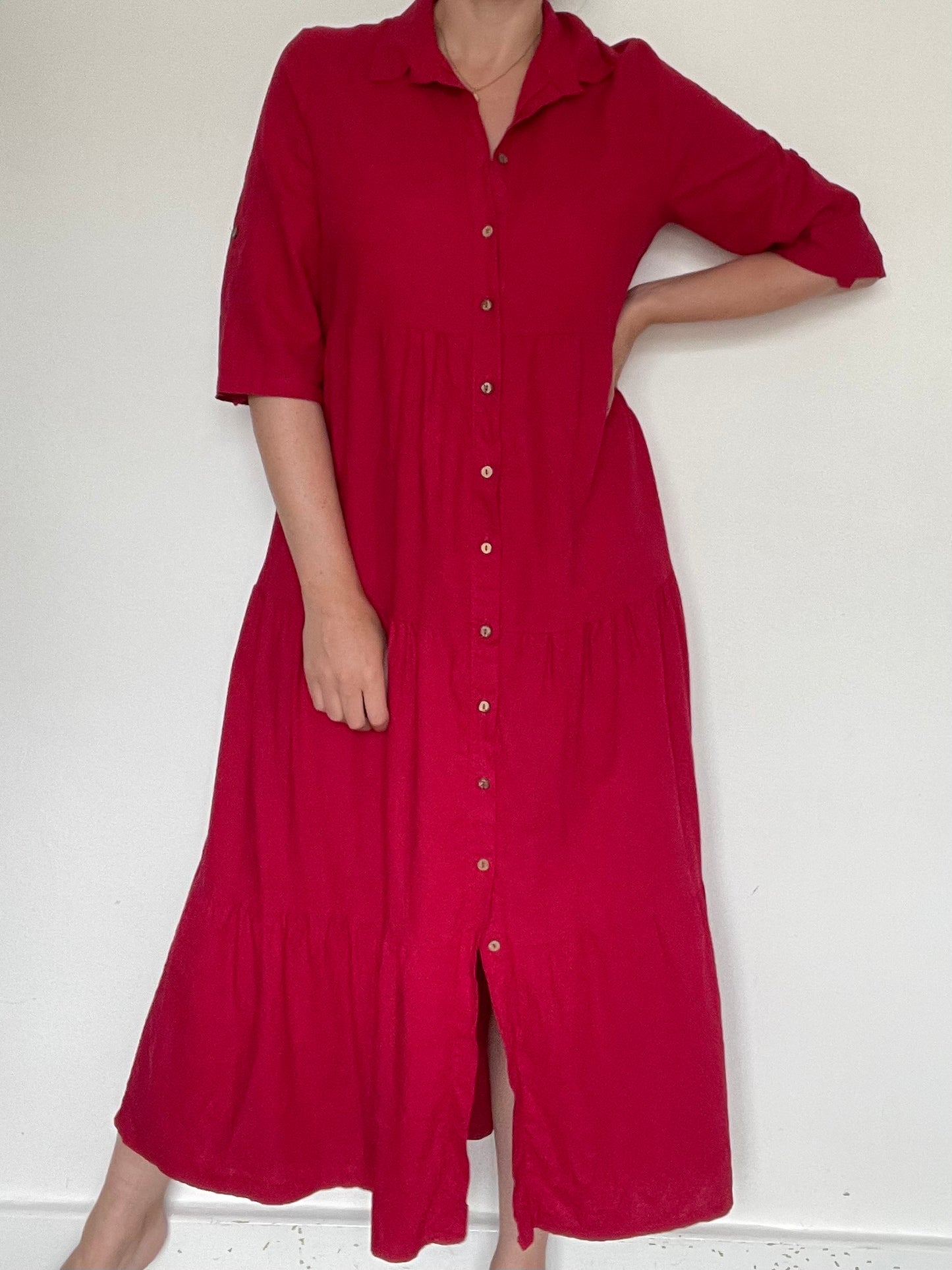 Linen Midi Dress - Size 12