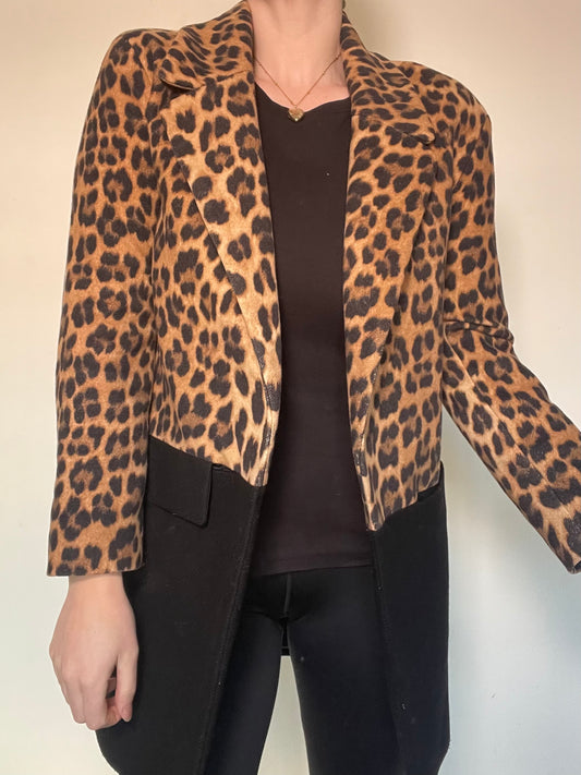 Zara Leopard & Black Coat - Size XS