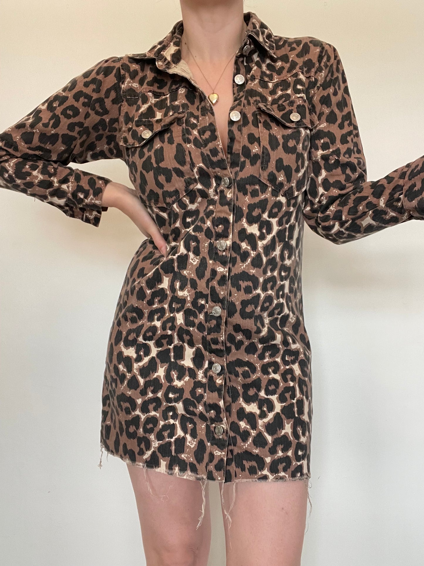 Next Leopard Denim Dress - Size 8