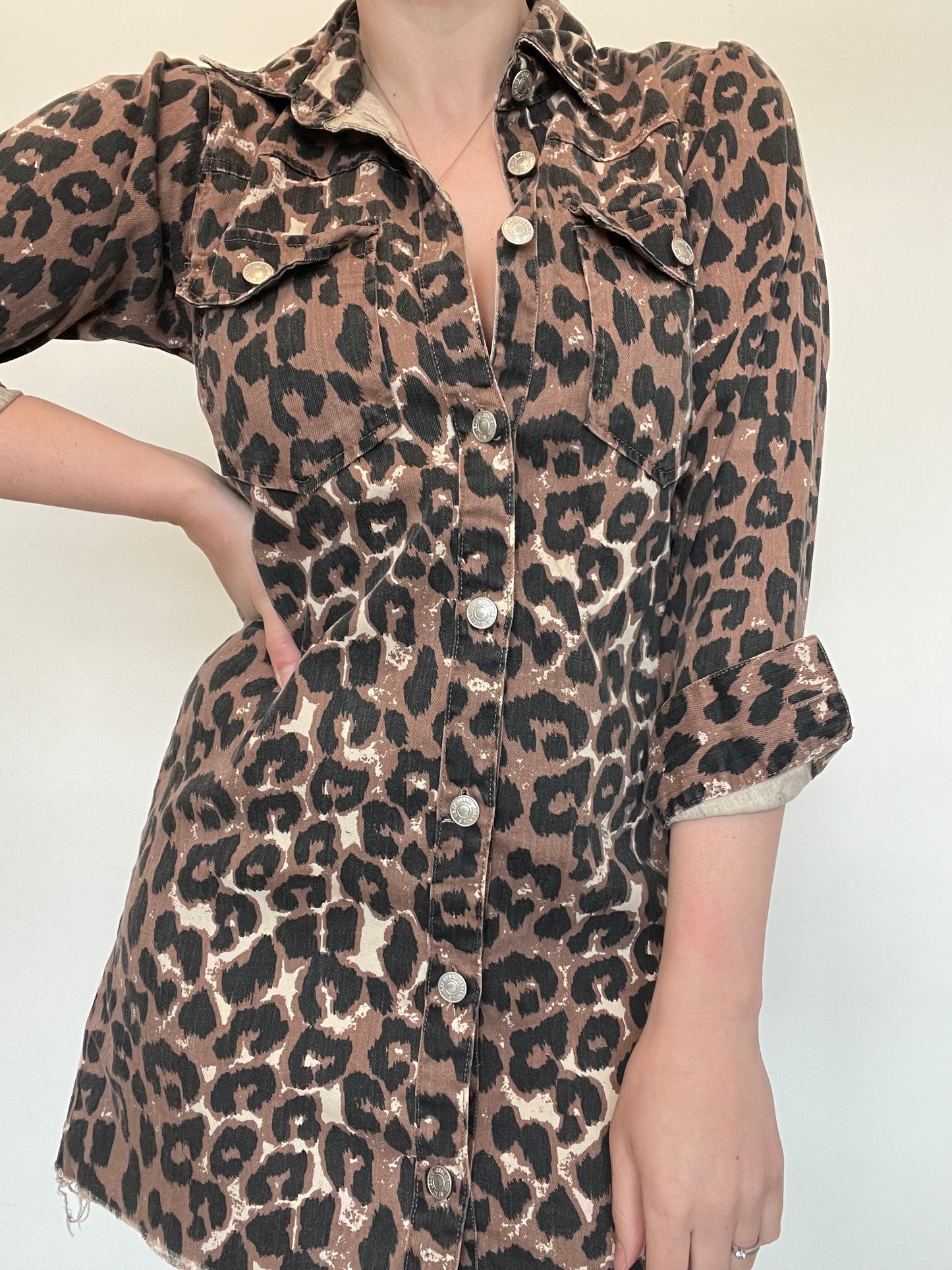 Next Leopard Denim Dress - Size 8