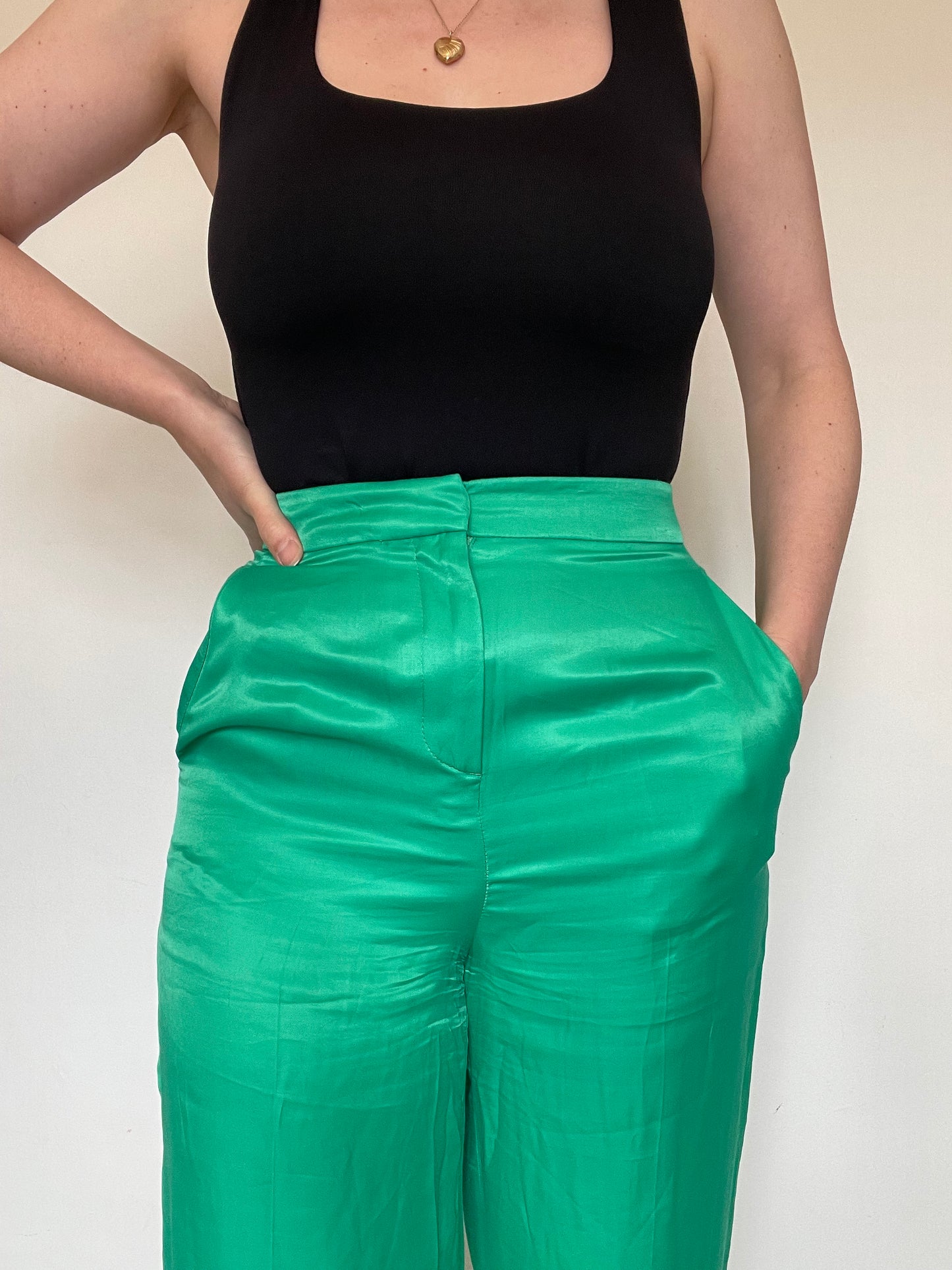 Zara Green Satin Trousers - Size Small