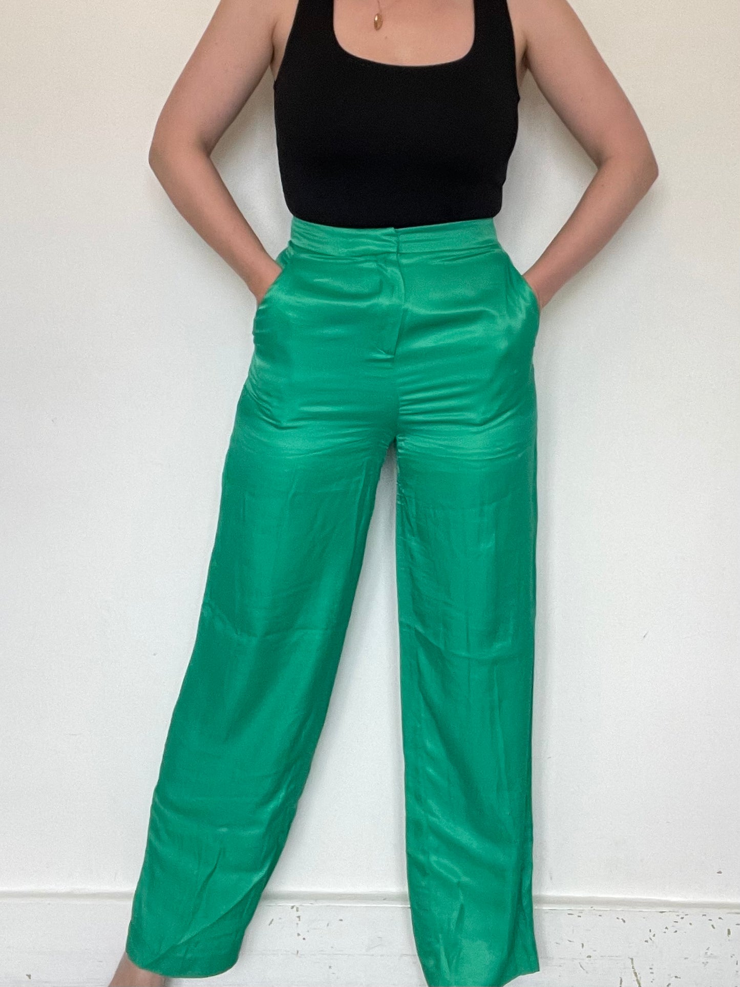 Zara Green Satin Trousers - Size Small