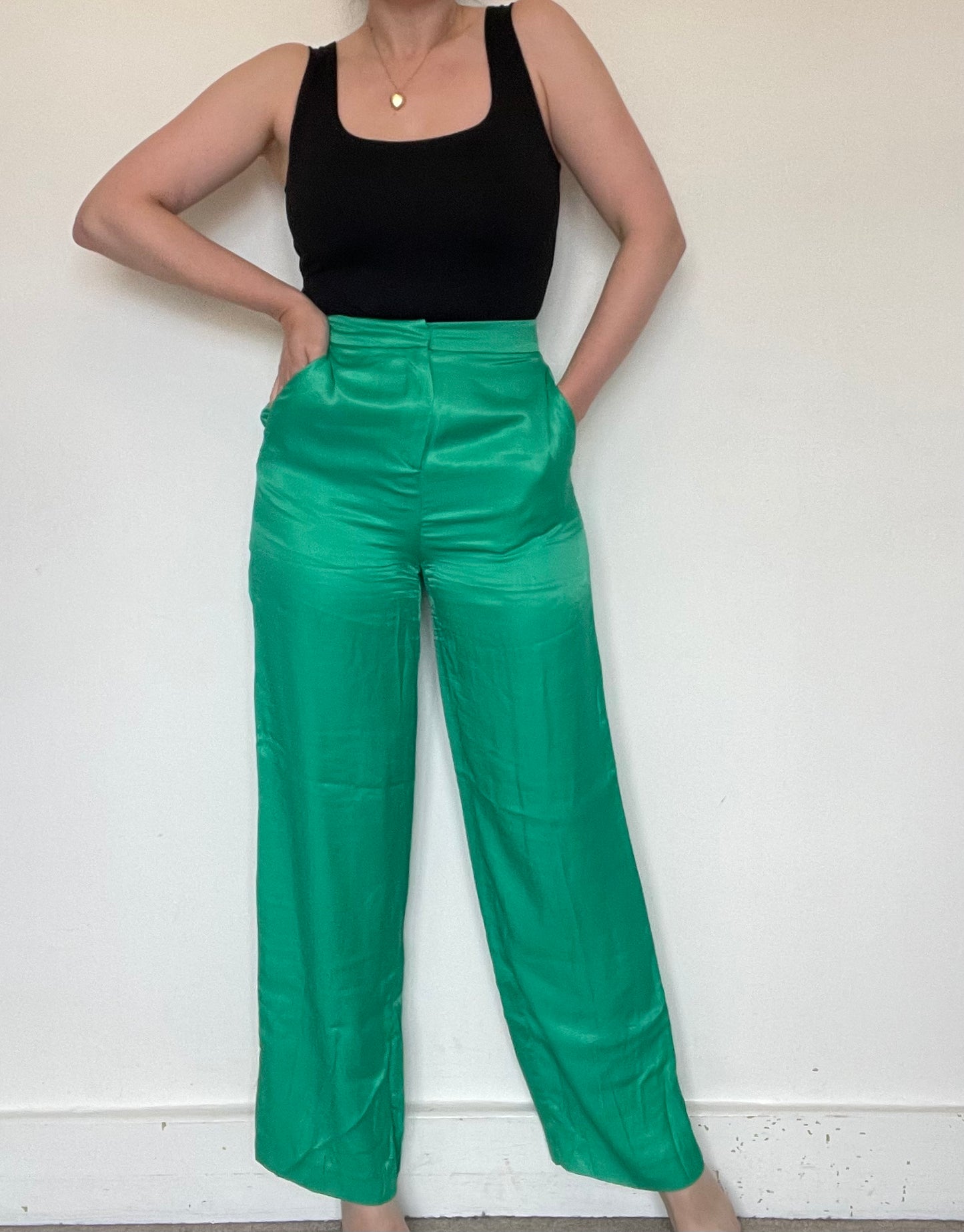 Zara Green Satin Trousers - Size Small