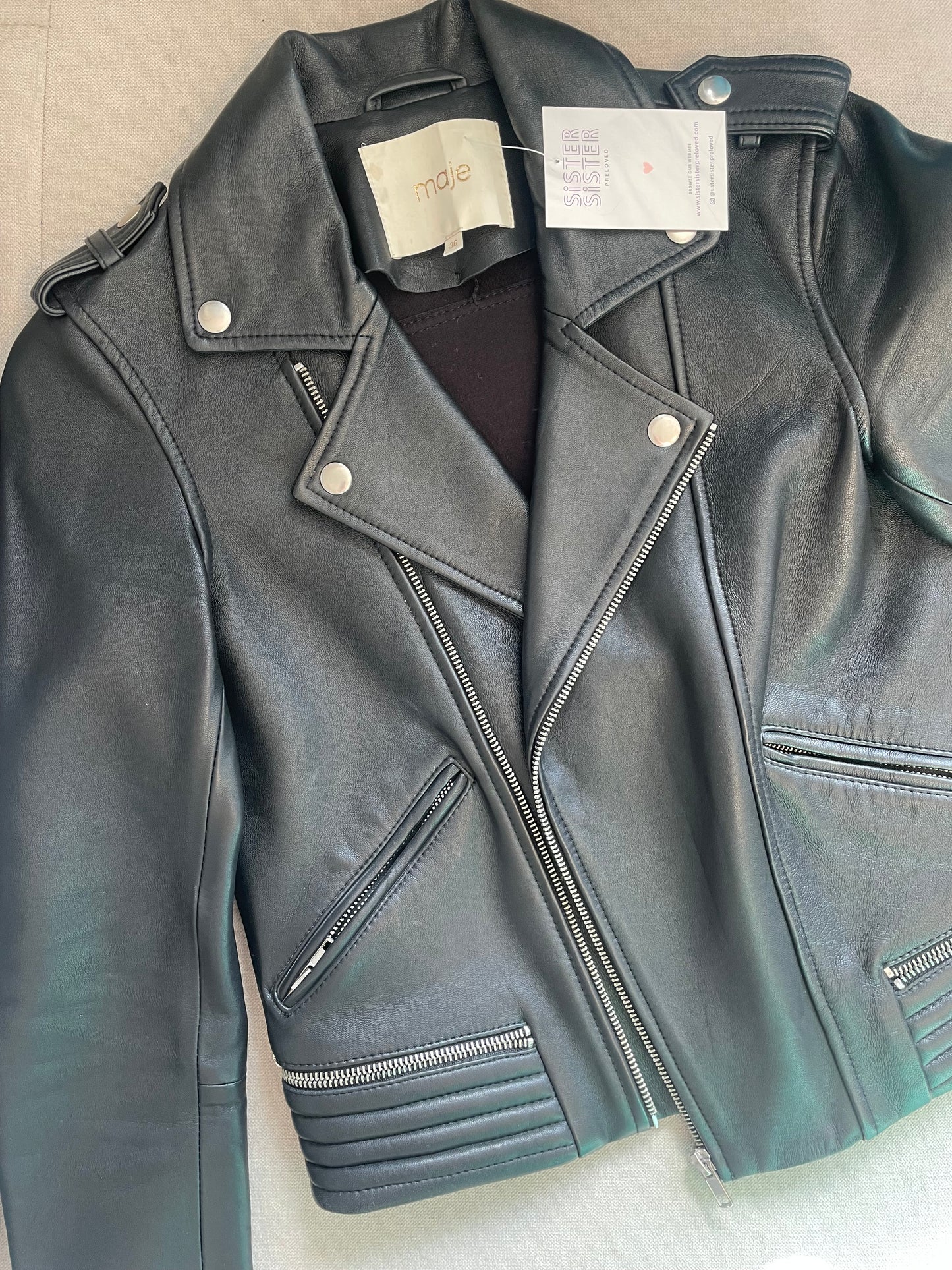 Maje Leather Jacket RRP £449 - Size 8