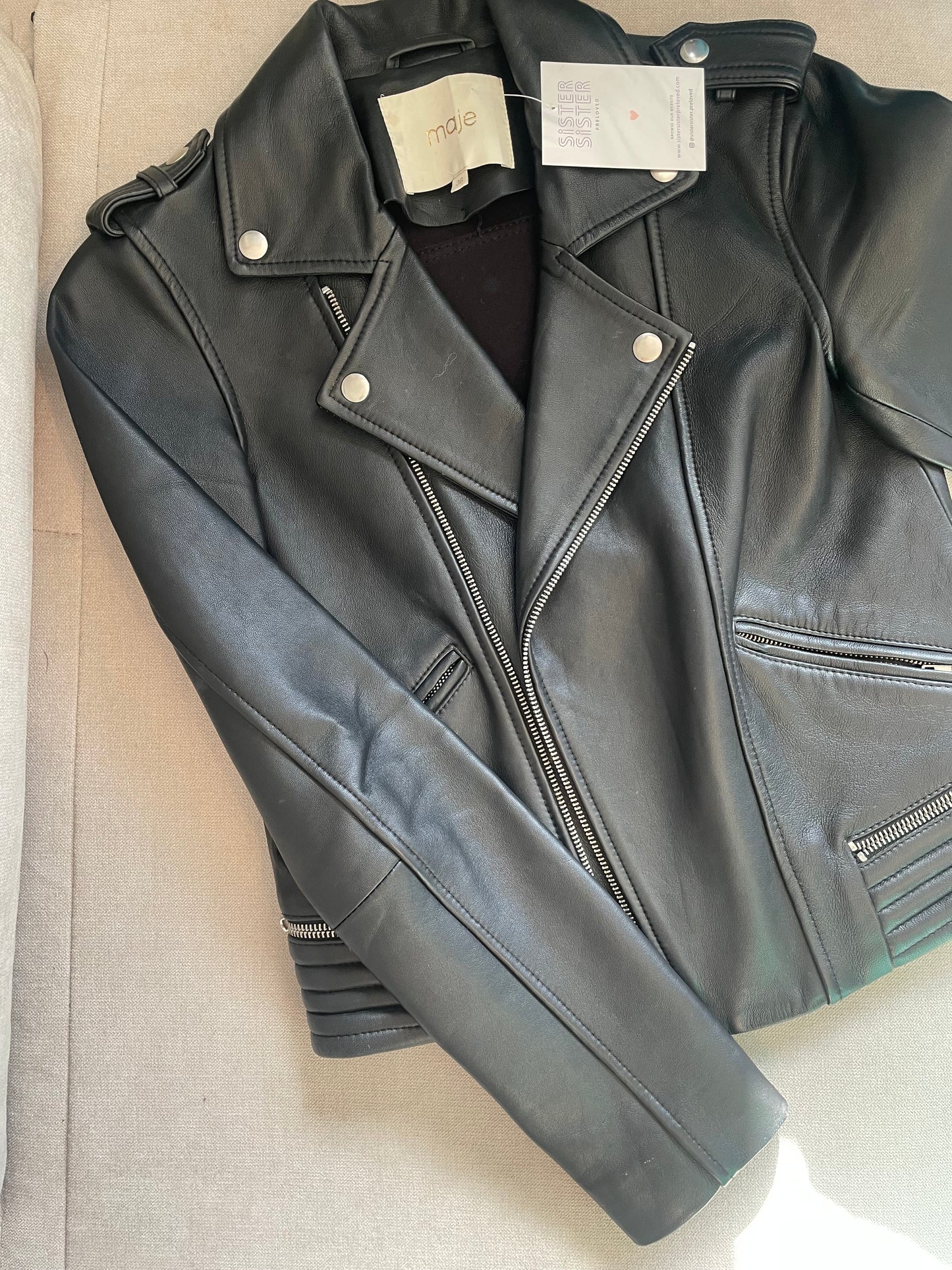 Maje Leather Jacket RRP £449 - Size 8