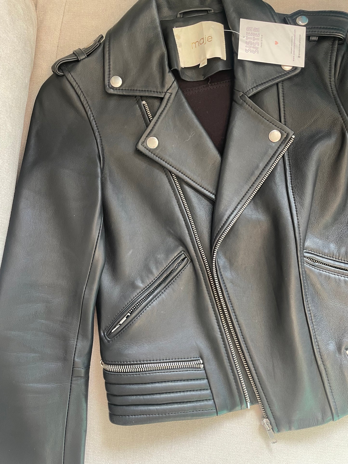 Maje Leather Jacket RRP £449 - Size 8