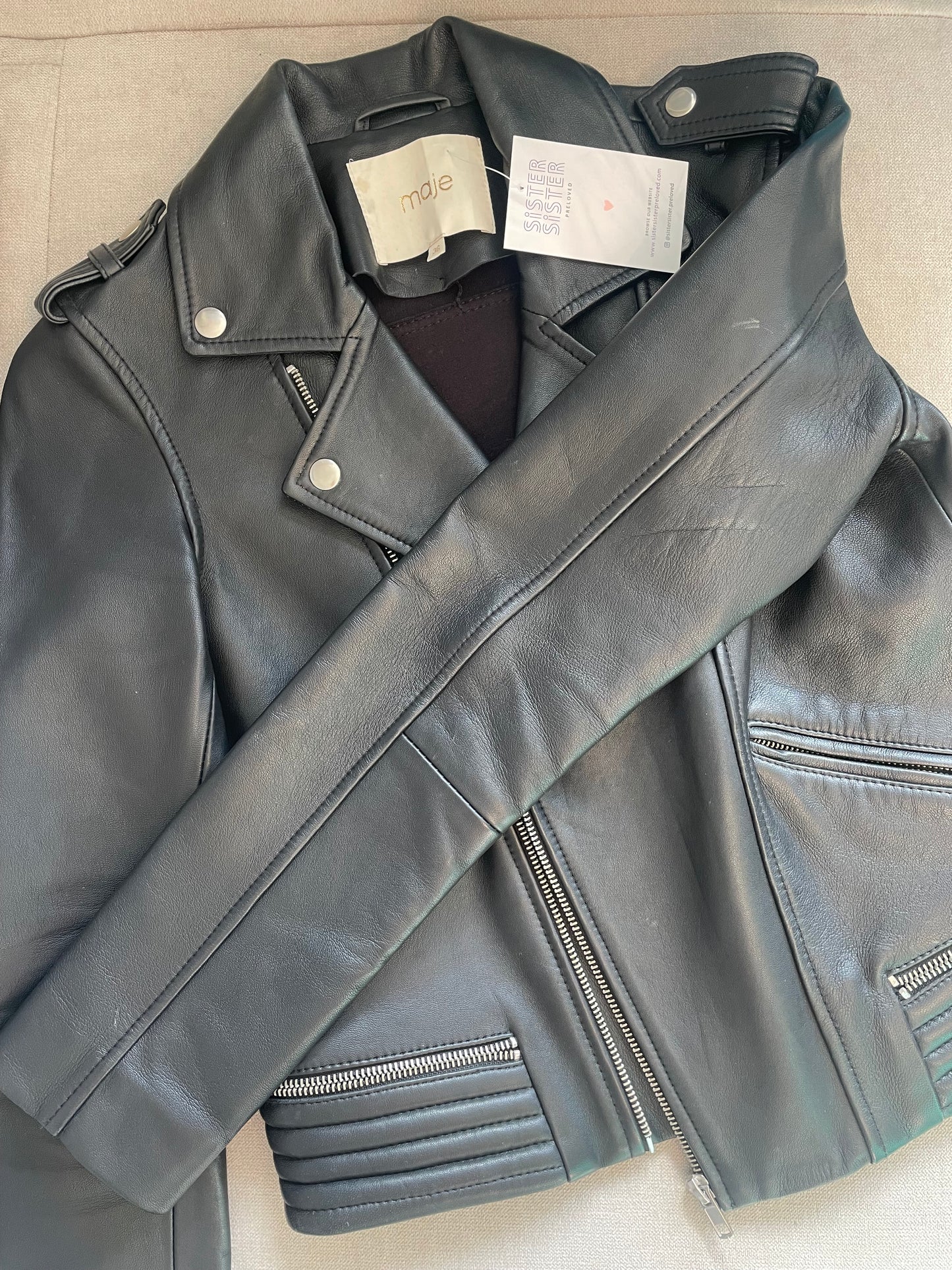 Maje Leather Jacket RRP £449 - Size 8