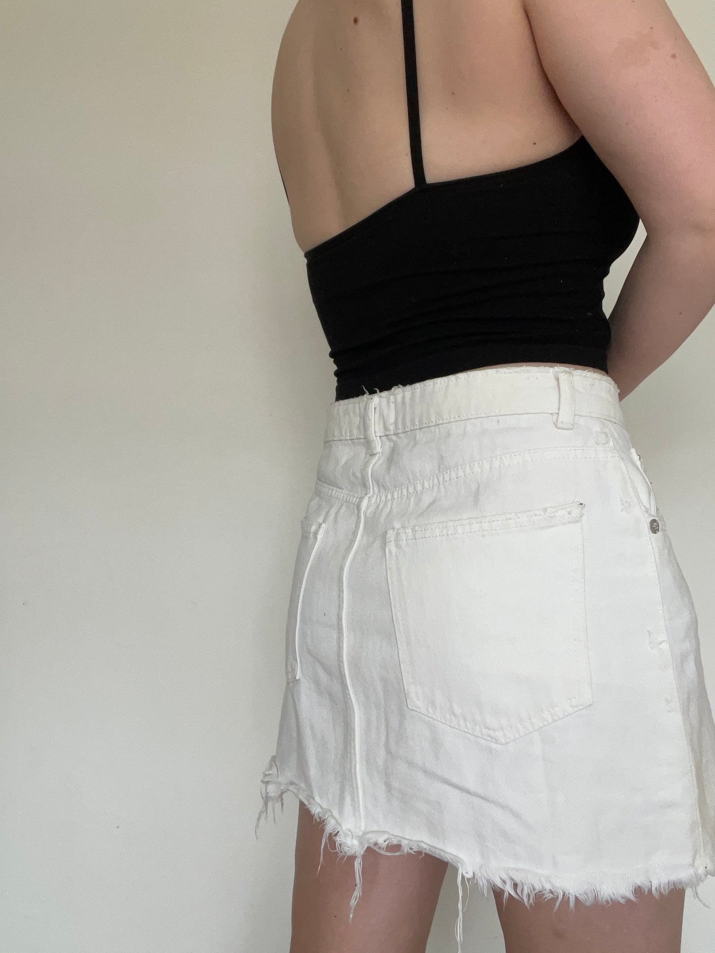 White Denim Mini Skirt - Size L