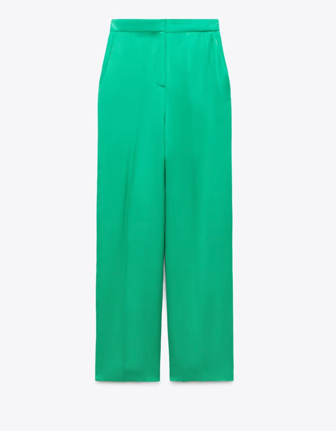 Zara Green Satin Trousers - Size Small