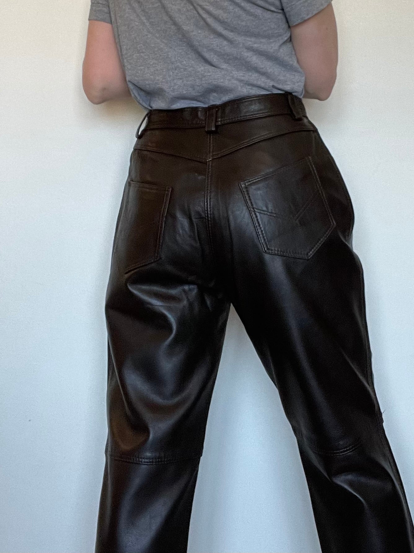 Dark Brown Real Leather Tapered Leg High Rise Trousers  La Vida Bohemia